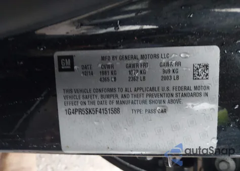 2015 Buick Verano Convenience Group z USA, uszkodzony, nr VIN 1G4PR5SK5F4151588